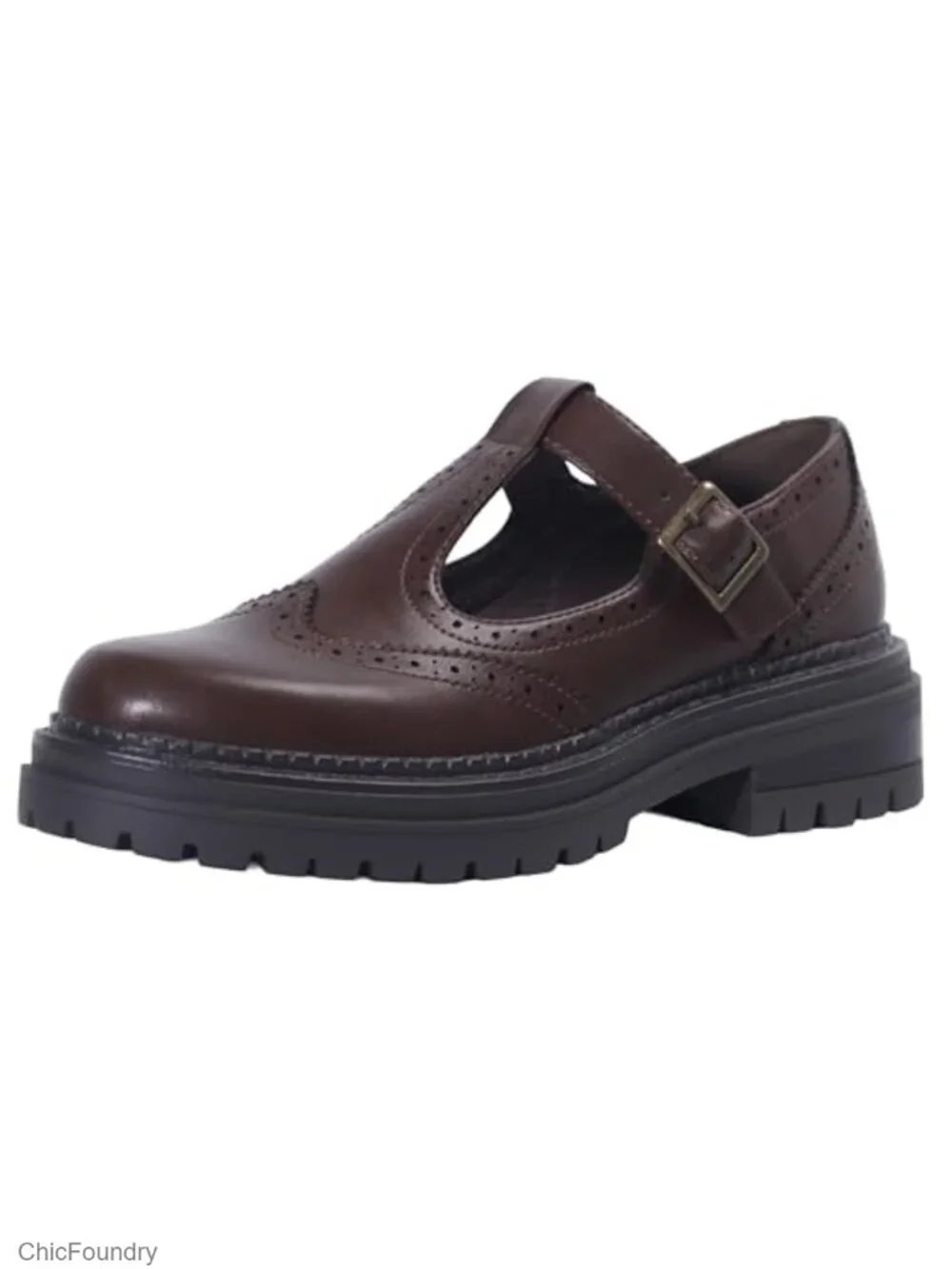 Women's T-Strap Platform Mary Jane Shoes Round Toe PU Leather Oxfords Flats